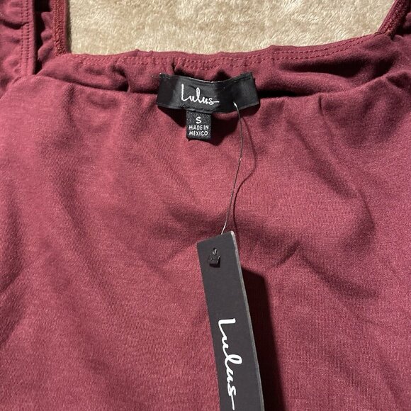 Lulus Dress Womens S Wrap Burgundy Midi Long Sleeve Truly Timeless Square NEW - Picture 3 of 6